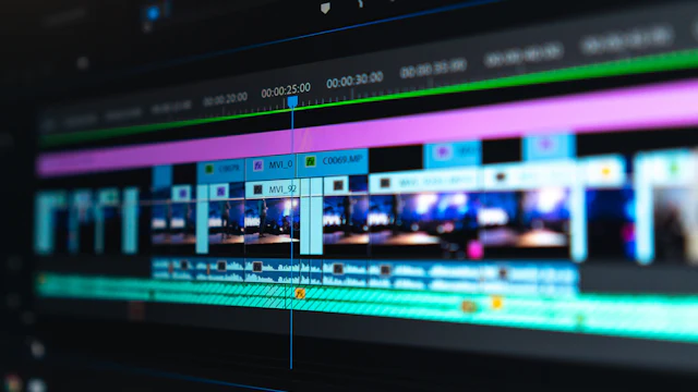 Video editing timeline on a dark screen